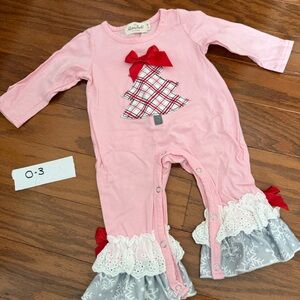 Pink Christmas Tree Bodysuit with Ruffle Trim